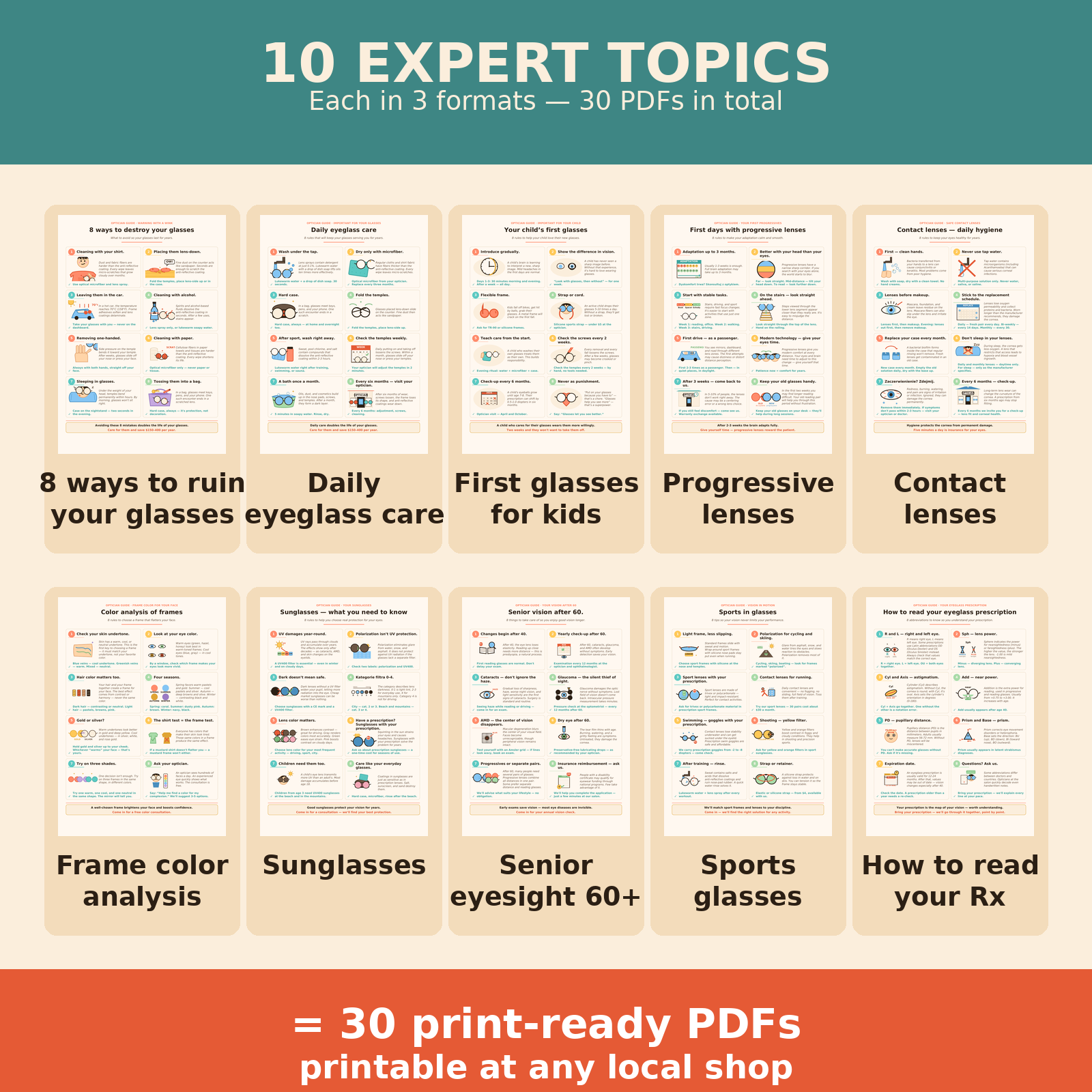 Edu Optics Pack — 30 educational posters & leaflets for opticians