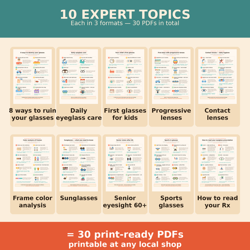 Edu Optics Pack — 30 educational posters & leaflets for opticians